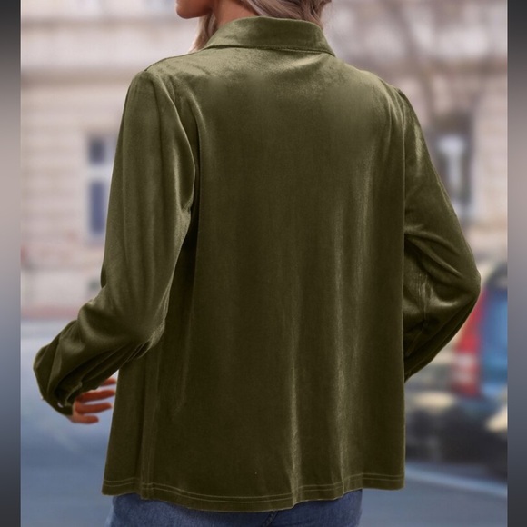 Luxe Velvet Button Down Shirt Top Blouse Rust - Picture 14 of 17